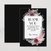 Rose rose de Bourgogne Carte de remerciements noir (Devant / Derrière)