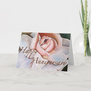 Rose rose douce dans l'aquarelle carte Anniversair