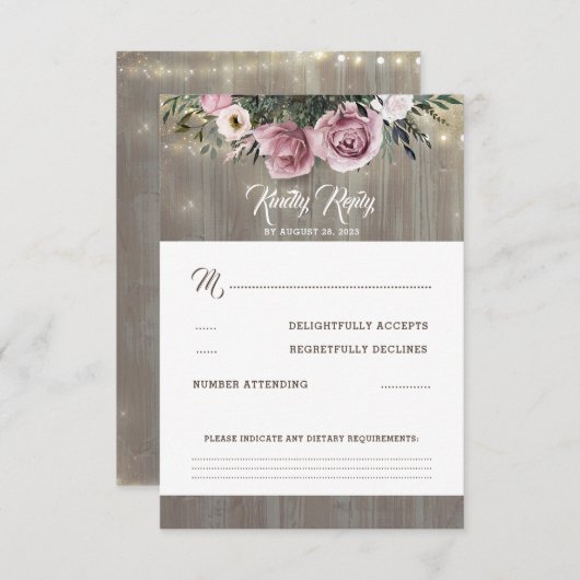 Rose rose Dusty Mariage floral RSVP (Devant / Derrière)