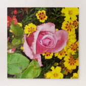 Rose rose et Fleurs Jaunes Puzzle (Horizontal)