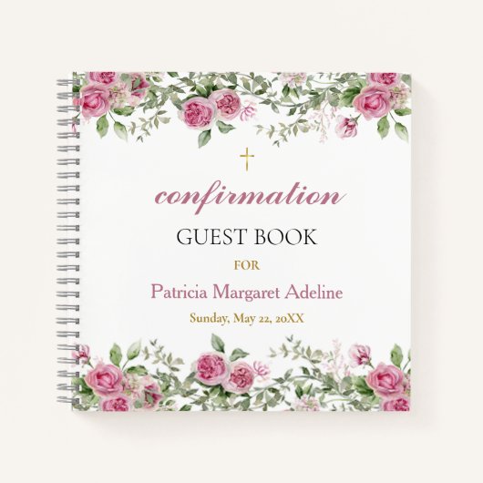 Rose rose et or Floral Confirmation Livre d'invité (Devant)