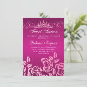 Rose rose et Tiara Invitation d'anniversaire (Debout devant)