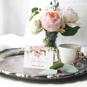 Rose rose et vert Feuille Carte de remerciements M