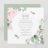 Rose rose Eucalyptus Baby Brunch Invitation (Devant / Derrière)