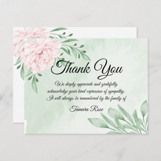 Rose Rose Eucalyptus Funérailles Merci Note (Devant / Derrière)