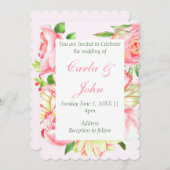 Rose rose Faire-part de mariage amoureuse (Devant / Derrière)