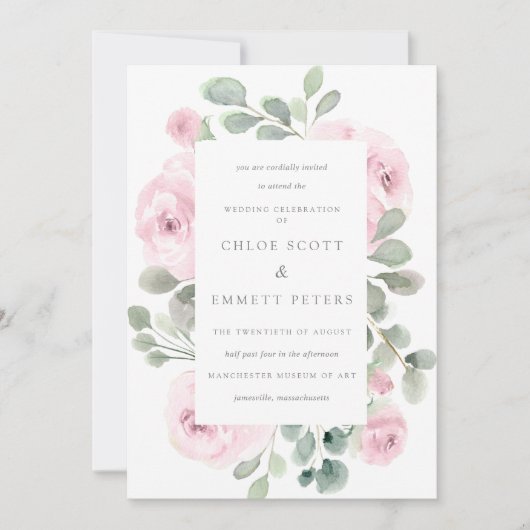 Rose rose Faire-part de mariage botanique (Devant)