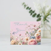 Rose rose Fleur Anniversaire Merci Carte postale (Debout devant)