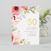 Rose rose floral 50e anniversaire Invitation (Debout devant)