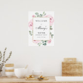 Rose rose Floral 90e Affiche de bienvenue d'annive (Cuisine)