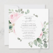 Rose rose Floral Baby Sprinkl Invitation (Devant)