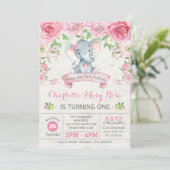 Rose rose Floral Eléphant Invitation de fête d'ann (Debout devant)