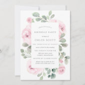 Rose rose Floral Eucalyptus Invitation Anniversair (Devant)