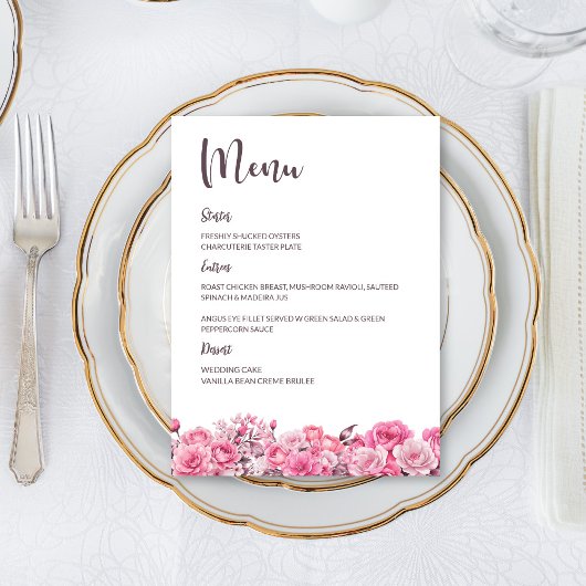 Rose Rose Floral Mariage Menu