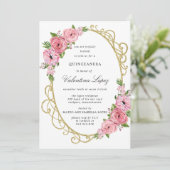 Rose Rose Floral or Quinceanera Invitation (Debout devant)