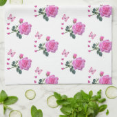 Rose Rose Floral Papillon Coeurs main serviette (Plié)