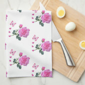 Rose Rose Floral Papillon Coeurs main serviette (Quart Plié)