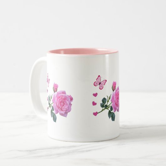 Rose Rose Floral Papillon Coeurs Mug (Devant gauche)
