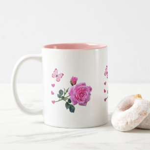 Rose Rose Floral Papillon Coeurs Mug