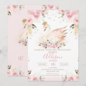 Rose rose Floral Princess Swan Invitation Annivers (Devant / Derrière)