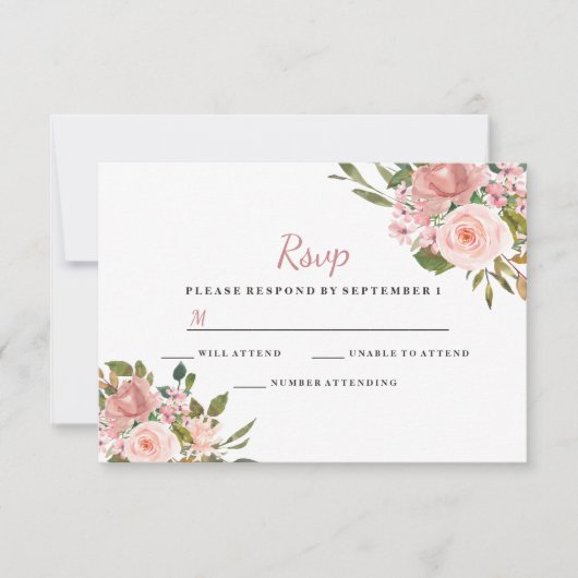 Rose & Rose Gold Floral Mariage élégant RSVP (Devant)