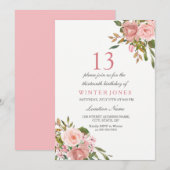 Rose Rose Gold Flowers 13e anniversaire Invitation (Devant / Derrière)