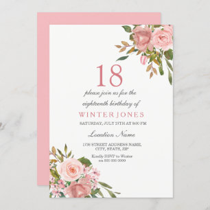 Rose Rose Gold Flowers 18e anniversaire Invitation