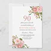 Rose Rose Gold Flowers 90e anniversaire Invitation (Devant)