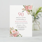 Rose Rose Gold Flowers 90e anniversaire Invitation (Debout devant)