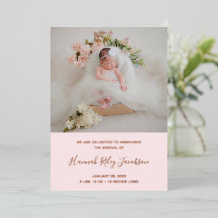 Rose Rose Gold Foil Photo Girl Faire-part de naiss