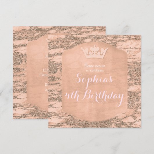 Rose Rose Gold Princess Crown Party Invitation (Devant / Derrière)