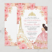 Rose Rose Gold Tiara Paris Quinceañera Invitation (Devant / Derrière)