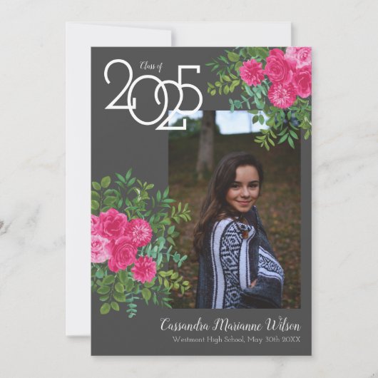Rose Rose Grey Faire-part de graduation moderne (Devant)
