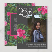 Rose Rose Grey Faire-part de graduation moderne (Devant / Derrière)