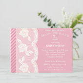 Rose rose, invitation floral en ivoire de baby (Debout devant)