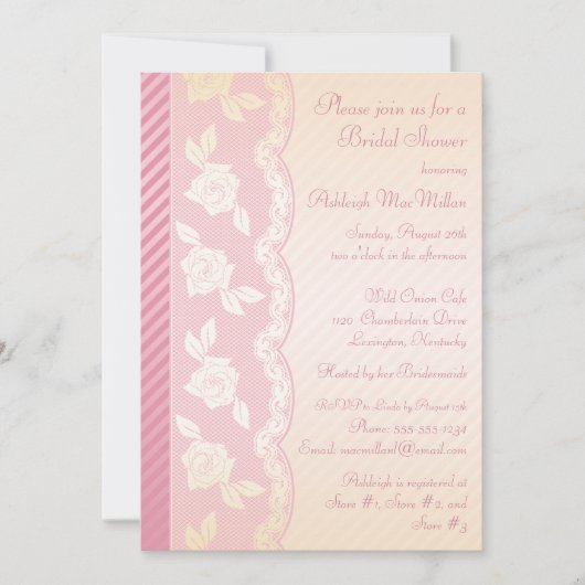 Rose rose, invitation floral en ivoire de Fête de (Devant)