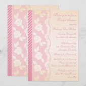 Rose rose, invitation floral en ivoire de Fête de (Devant / Derrière)