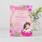 Rose rose mexicaine Charra Quinceanera Invitation (Debout devant)