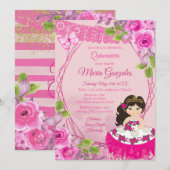 Rose rose mexicaine Charra Quinceanera Invitation (Devant / Derrière)