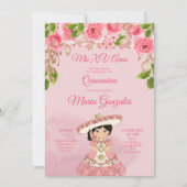 Rose rose Mexicaine Mis Quince Invitation (Devant)