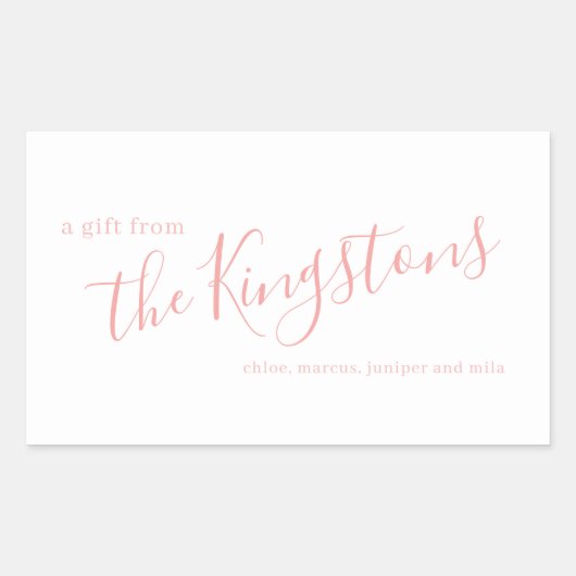 Rose rose Nom de famille Script Sticker rectangula (Devant)