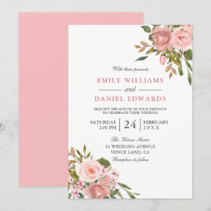 Rose Rose Or Fleurs Invitation de mariage élégant