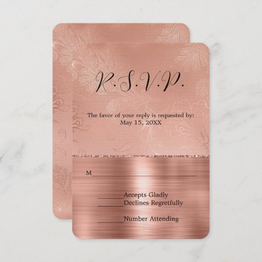 Rose Rose Or Glam Lace Mariage RSVP (Devant / Derrière)