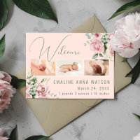 Rose rose photo Baby Girl Faire-part carte postale