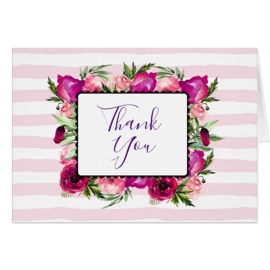 Rose rose & Poppy Floral Bouquet Mariage Merci (Devant horizontal)