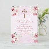 Rose rose première communion invitation en espagno (Debout devant)