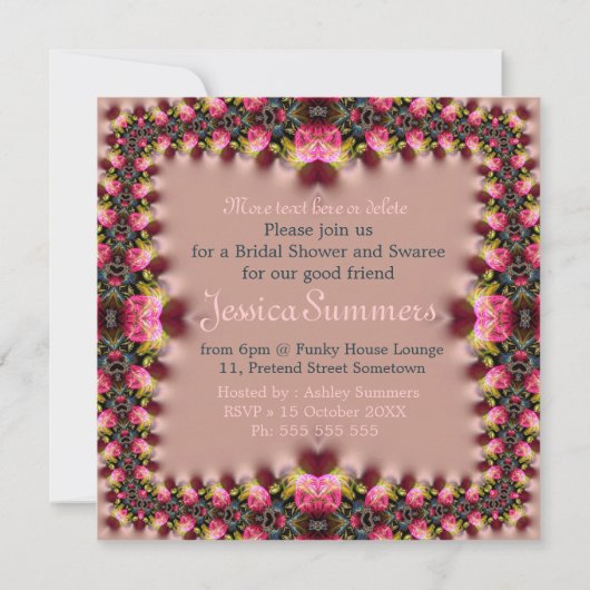 Rose Rose Romance Invitation de la douche nuptiale (Dos)