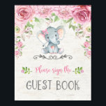 Rose rose rose Eléphant Floral Baby Livre d'or Sig<br><div class="desc">Adorable Pink Floral Baby Elephant Livre d'or Signe - Baby shower / 1er Anniversaire Décoration Objets correspondants disponibles dans notre magasin!</div>
