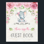 Rose rose rose Eléphant Floral Baby Livre d'or Sig<br><div class="desc">Adorable Pink Floral Baby Elephant Livre d'or Signe - Baby shower / 1er Anniversaire Décoration Objets correspondants disponibles dans notre magasin!</div>