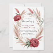 Rose rose rose Pampas Boho Faire-part de mariage (Devant)